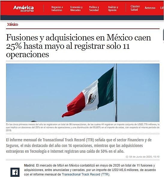 Fusiones y adquisiciones en Mxico caen 25% hasta mayo al registrar solo 11 operaciones